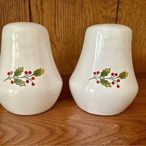 Festive White Ceramic Vases with Holly Design